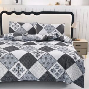 Printed fitted sheet- white and dark blue