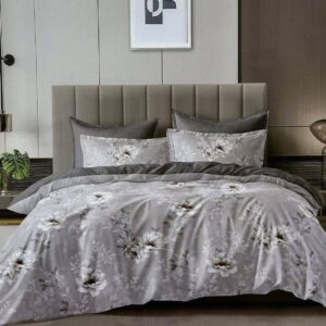 Printed fitted sheet- flower grey