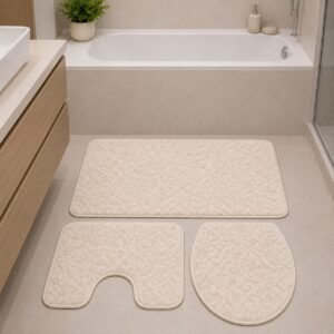 Off-white flower luxury bathroom mat - set of 3