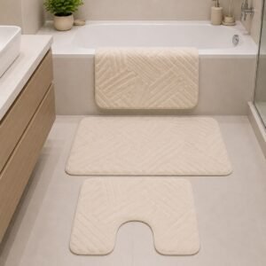 Zic Zac line beige Luxury mats bathroom- set of 2