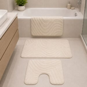 line beige Luxury mats bathroom- set of 2