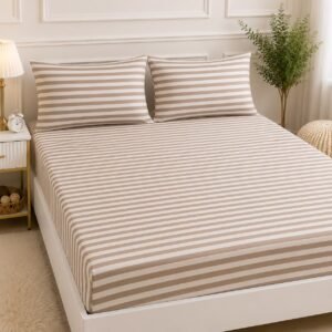 Modern beige line fitted sheet