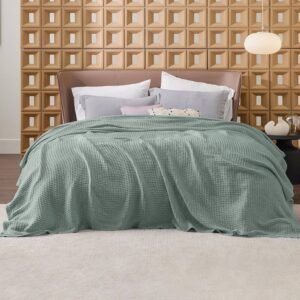 Green pique waffle blanket