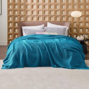 Turquoise pique waffle blanket