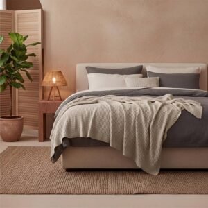 Greige pique waffle blanket