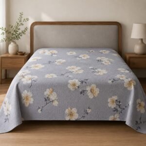 Blue flower pique waffle blanket